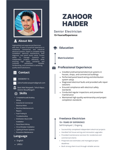 zahoor haider professional cv